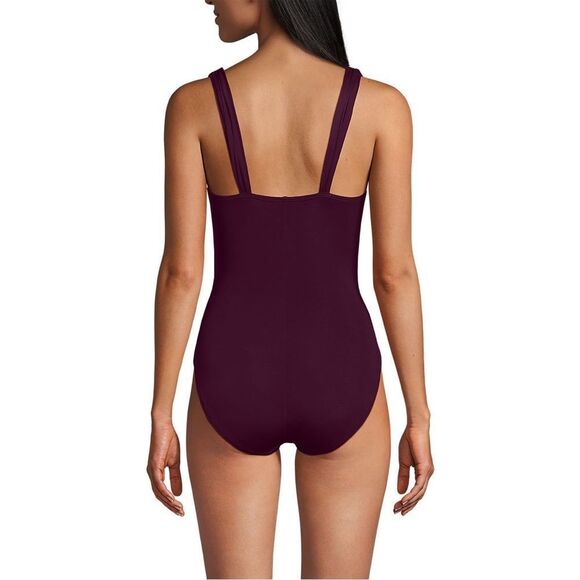Land's End One piece Swimsuit Grecian slendersuit runs small size up wine Var - Picture 5 of 8